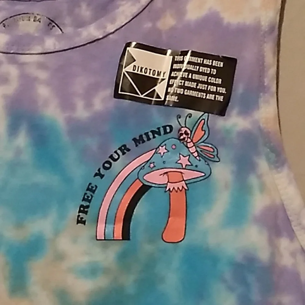 Dikotomy Men's Size Small Tank blue, purple, Peach FREE YOUR MIND mushroom - Picture 2 of 6